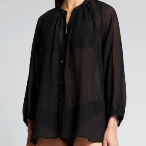 Joe Fresh Silk Blouse from NORDSTROM Ribbed Detail Long Sleeve BLACK LARGE NEW! - Picture 2 of 9